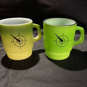 Fire King Stacking Northwestern Bank Gradation 2 Green Mug Milk Glass Vintage